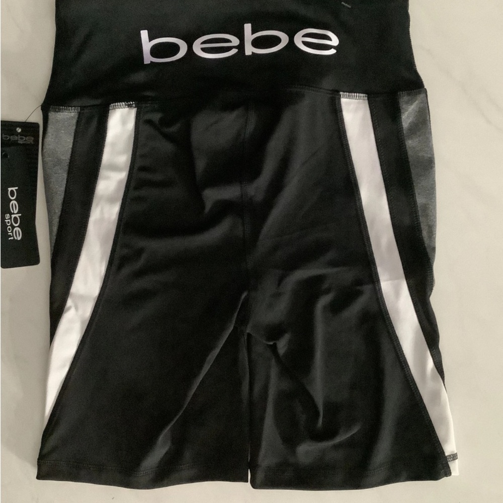 bebe Black & White High-Waist Athletic Bike Shorts
